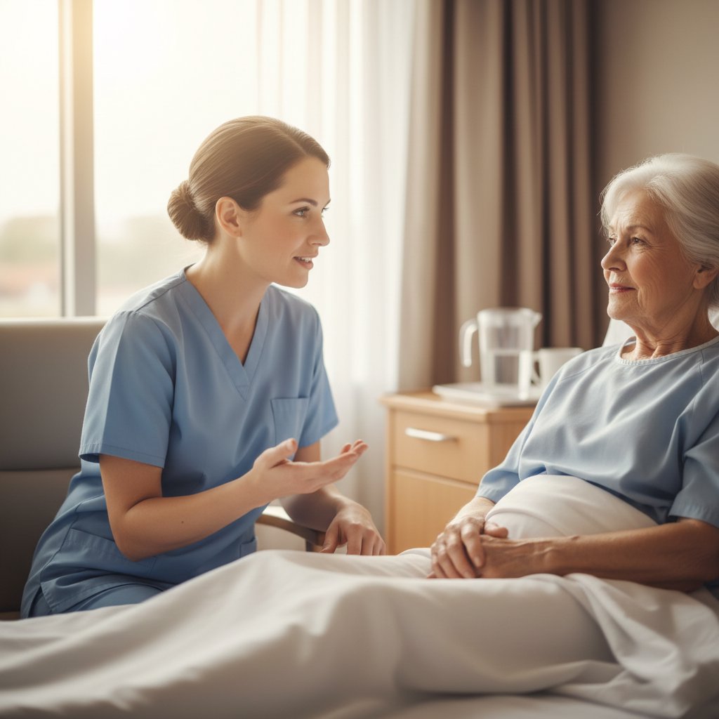 Placed after the fascinating beta blocker facts section and just before the key takeaways, this image of a nurse educating a patient visually transitions the reader from interesting pharmacological trivia back to the core theme of bedside nursing practice. It reinforces the educational and patient-advocacy role of the nurse that the entire article has championed, closing the content on a warm, humanistic note.