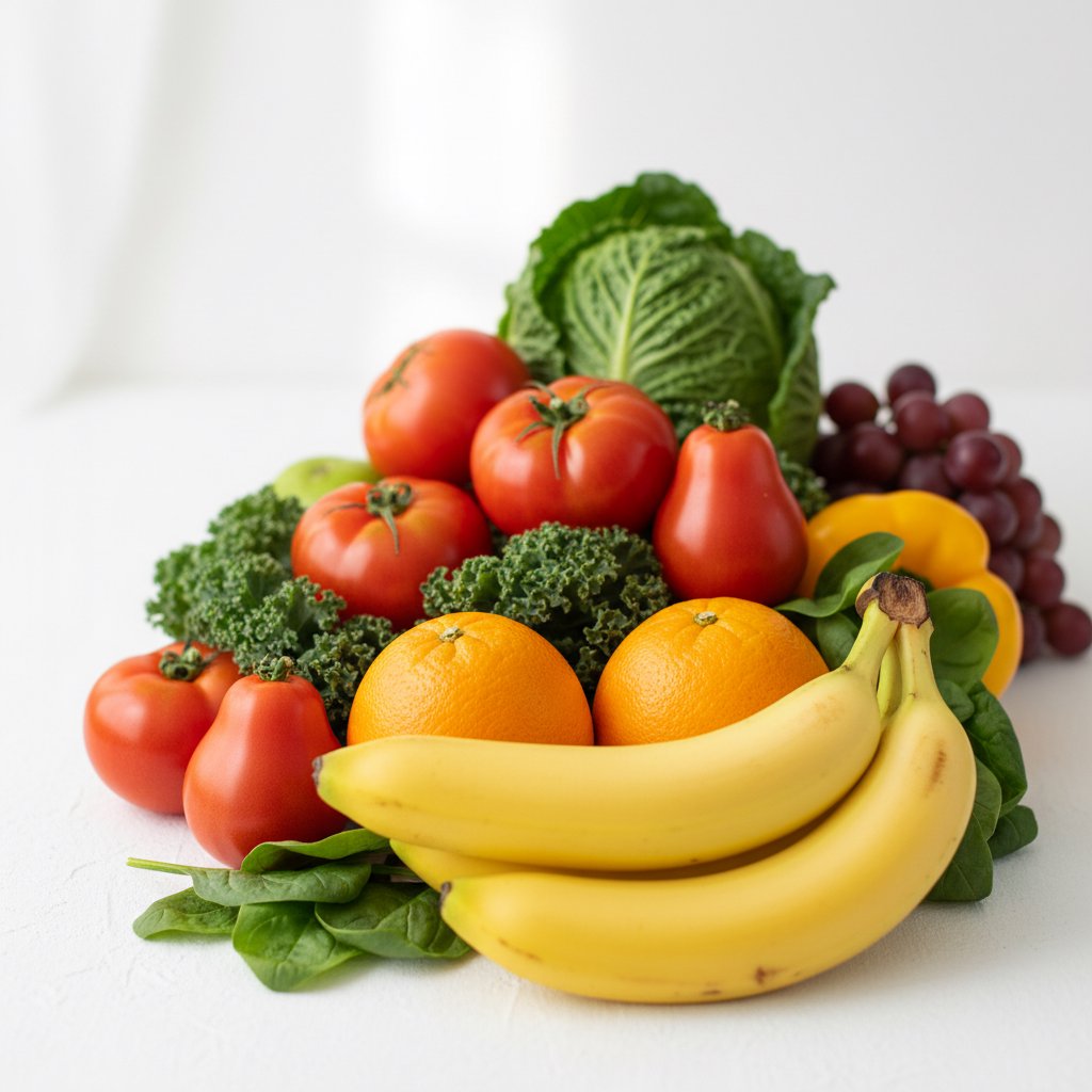 Placed after the hyperkalemia section and just before the CAPTOPRIL mnemonic table, this image of high-potassium foods creates a concrete visual anchor for the dietary warning about potassium-rich foods. Students and readers will immediately associate these specific foods with the hyperkalemia risk, making the clinical counseling point far more memorable and practical.
